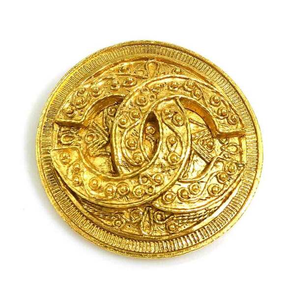 CHANEL Gold Logo Brooch